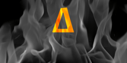 Greek letter Delta (corresponding to number 4) on a background of flames